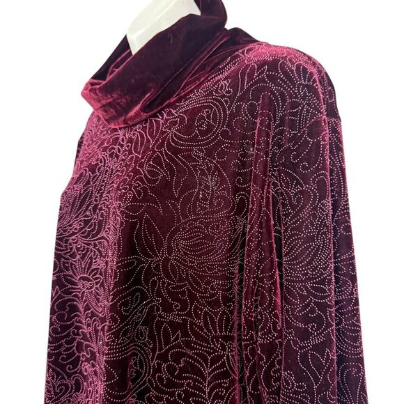Coldwater Creek Cowl Neck Burgundy Velvet Long Sleeve Top Stretch NWT sz XL - Picture 10 of 16